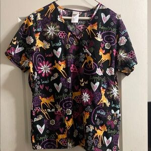 Scrubs Top Disney Bambi Multicolor Graphic Top Women’s Large